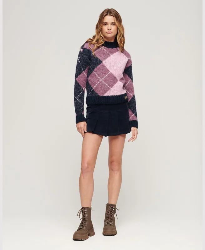 SUPERDRY BOXY PATTERN KNIT - Navy Argyle