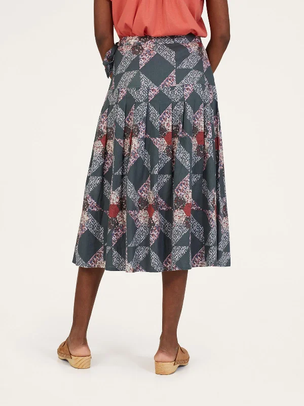 Tarni Hemp Patchwork Midi Skirt - Dark Eucalyptus Green