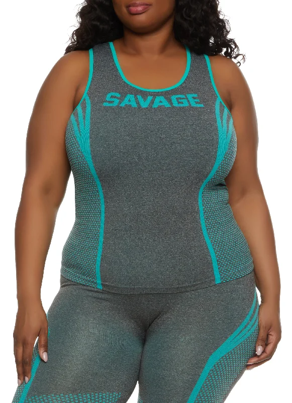 Plus Size Seamless Savage Graphic Tank Top