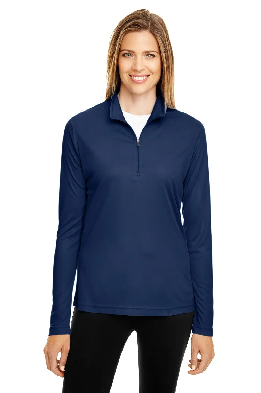 Team 365 Womens Zone Performance Moisture Wicking 1/4 Zip Sweatshirt - Dark Navy Blue