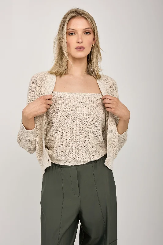 Tenore Knit Cardigan Twinset in Ecru