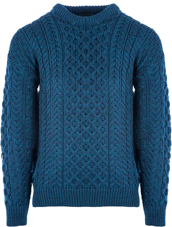 Traditional Unisex Aran Sweater - MARL BLUE