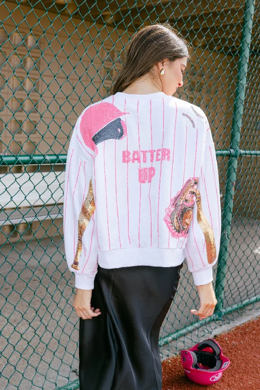 White & Pink Batter Up Queen Sweatshirt