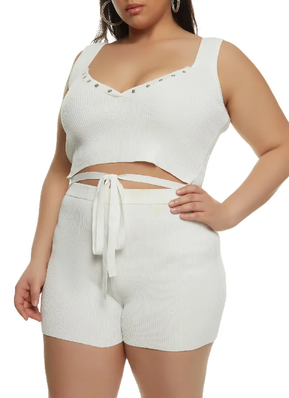 Plus Size Daisy Tie Front Cropped Tank Top