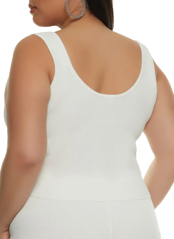 Plus Size Daisy Tie Front Cropped Tank Top