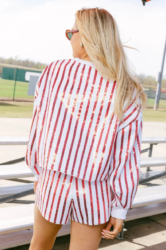 White & Red Full Sequin Popcorn Sweatshirt