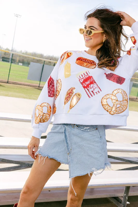 White Scattered Ballpark Food Sweatshirt