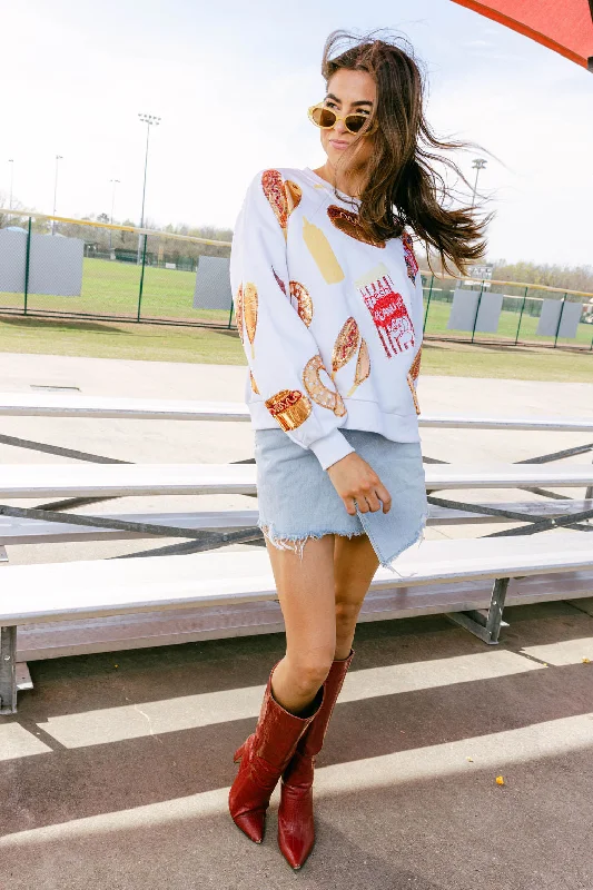 White Scattered Ballpark Food Sweatshirt