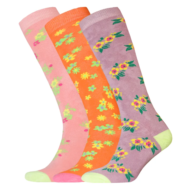 Womens/Ladies Floral Wellington Socks (Pack Of 3)