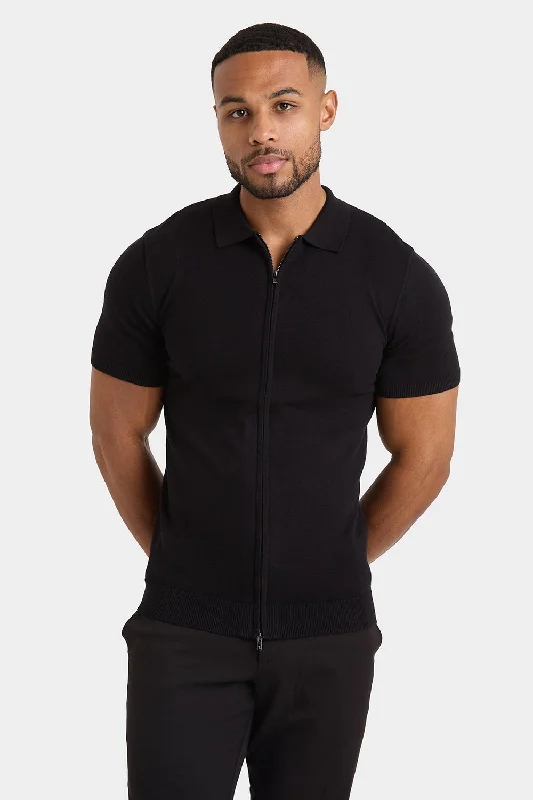 Zipped Knitted Shirt in Black