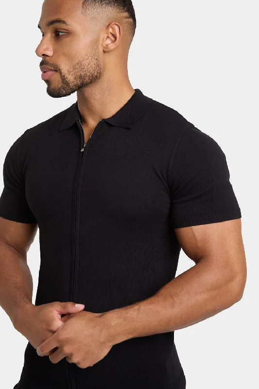 Zipped Knitted Shirt in Black