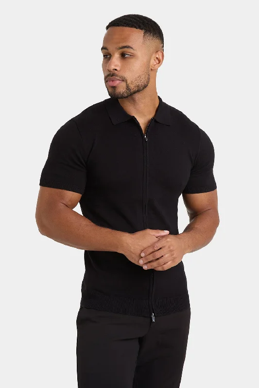 Zipped Knitted Shirt in Black